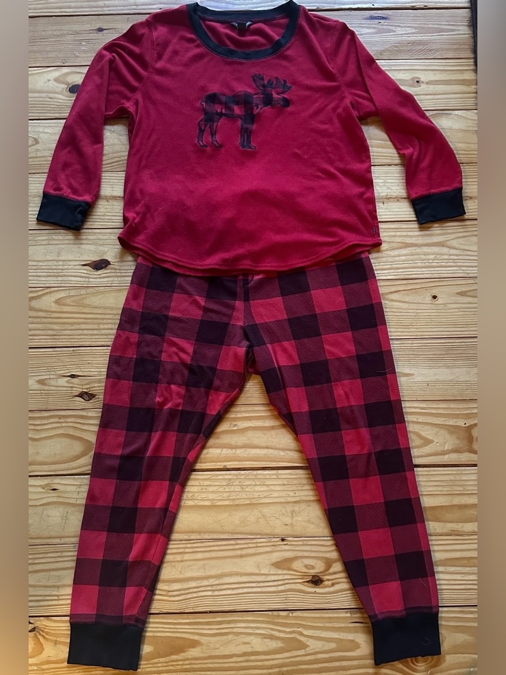 Buffalo Plaid Pajama Set Top is Eddie Bauer XL Bottoms are Old Navy XXL